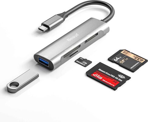 قارئ بطاقات USB 3.0 SD، قارئ بطاقات Beauif USB 3.0 عالي السرعة OTG 8 في 1 من الألومنيوم SD/Micro SD/CF/MS مع 3xUSB 3.0 و1xUSB-C (DC-in 5V/1A)، متوافق مع Android/Windows /ماك/لينكس أو إس وما إلى ذلك (MR-908HAP) in Saudi Arabia