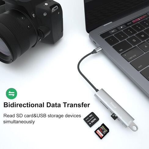 قارئ بطاقات USB 3.0 SD، قارئ بطاقات Beauif USB 3.0 عالي السرعة OTG 8 في 1 من الألومنيوم SD/Micro SD/CF/MS مع 3xUSB 3.0 و1xUSB-C (DC-in 5V/1A)، متوافق مع Android/Windows /ماك/لينكس أو إس وما إلى ذلك (MR-908HAP) in Saudi Arabia