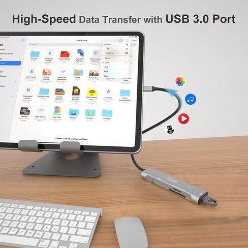 قارئ بطاقات USB 3.0 SD، قارئ بطاقات Beauif USB 3.0 عالي السرعة OTG 8 في 1 من الألومنيوم SD/Micro SD/CF/MS مع 3xUSB 3.0 و1xUSB-C (DC-in 5V/1A)، متوافق مع Android/Windows /ماك/لينكس أو إس وما إلى ذلك (MR-908HAP) in Saudi Arabia