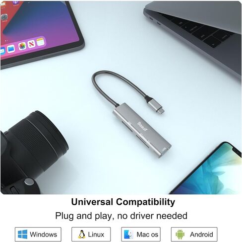 قارئ بطاقات USB 3.0 SD، قارئ بطاقات Beauif USB 3.0 عالي السرعة OTG 8 في 1 من الألومنيوم SD/Micro SD/CF/MS مع 3xUSB 3.0 و1xUSB-C (DC-in 5V/1A)، متوافق مع Android/Windows /ماك/لينكس أو إس وما إلى ذلك (MR-908HAP) in Saudi Arabia
