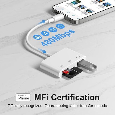 SD Card Reader for iPhone, Memory Card Reader with USB Camera Adapter Supports SD and TF Card,SD Card Adapter Trail Camera Viewer for iPhone iPad,Plug and Play in Saudi Arabia