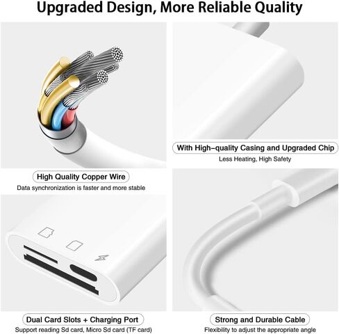 SD Card Reader for iPhone, Memory Card Reader with USB Camera Adapter Supports SD and TF Card,SD Card Adapter Trail Camera Viewer for iPhone iPad,Plug and Play in Saudi Arabia
