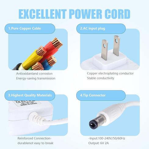 Snugapuppy Charger Replacement for Fisher Price/Ingenuity Swing, 6V AC Power Cord for Baby Swing,10Ft Charging Cable, White in Saudi Arabia