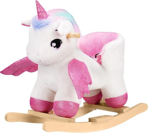 حصان هزاز للأطفال من Rengue Unicorn، حصان هزاز للأطفال الصغار باللون الوردي مع حزام أمان للمقعد بقاعدة خشبية لمدة من 6 أشهر إلى 3 سنوات in Kuwait