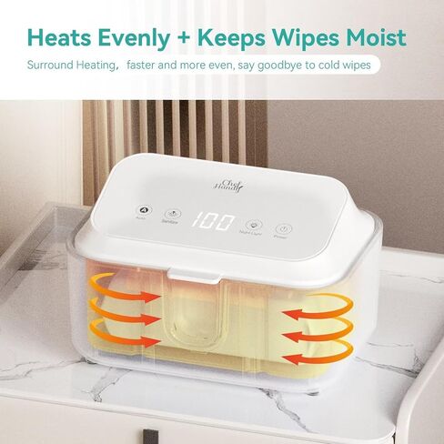 Baby Wipe Warmer, Wipes Warmer, Diaper Wipe Warmer with UV Sanitizer, 3 Temperature Settings & Night Light, Large Capacity, Even Heating, Wet Wipes Dispenser for Babies (White) in Saudi Arabia