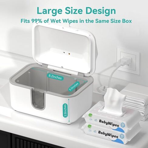 Baby Wipe Warmer, Wipes Warmer, Diaper Wipe Warmer with UV Sanitizer, 3 Temperature Settings & Night Light, Large Capacity, Even Heating, Wet Wipes Dispenser for Babies (White) in Saudi Arabia