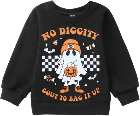 KEKEMI Halloween Crewneck Sweatshirt Toddler Boy Girl Pumpkin Ghost Graphic Shirt Baby Funny Letter Print Spooky Season Tops in Saudi Arabia