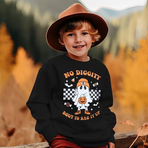 KEKEMI Halloween Crewneck Sweatshirt Toddler Boy Girl Pumpkin Ghost Graphic Shirt Baby Funny Letter Print Spooky Season Tops in Saudi Arabia