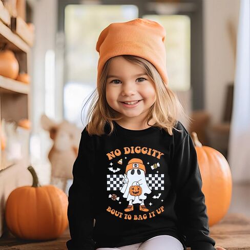 KEKEMI Halloween Crewneck Sweatshirt Toddler Boy Girl Pumpkin Ghost Graphic Shirt Baby Funny Letter Print Spooky Season Tops in Saudi Arabia