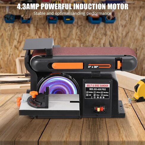 Powerful Benchtop Sander for Woodworking, 4" x 36" Belt Sander with 6 In Sanding Disc, 4.3 AMP Adjustable Sanding Belts Machine with Iron Base in Saudi Arabia