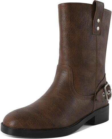 Mettesally Women Mid Calf Boots Chunky Low Heel Ankle Boots Riding Motorcycle Fall Boots 1.4 Inch in Kuwait