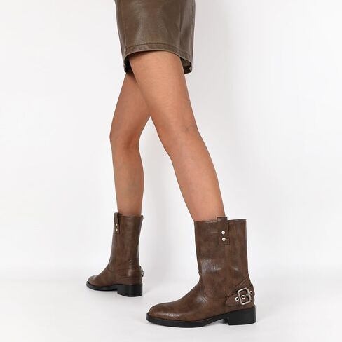Mettesally Women Mid Calf Boots Chunky Low Heel Ankle Boots Riding Motorcycle Fall Boots 1.4 Inch in Kuwait