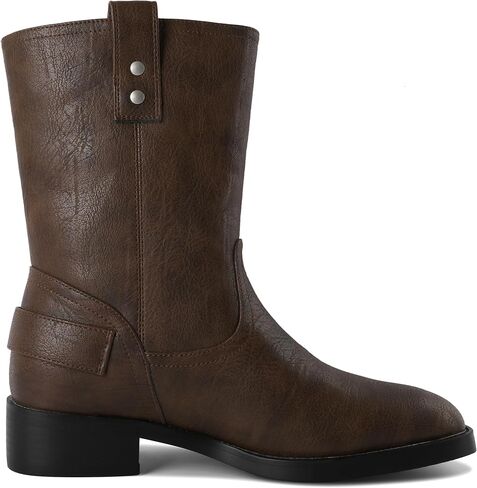 Mettesally Women Mid Calf Boots Chunky Low Heel Ankle Boots Riding Motorcycle Fall Boots 1.4 Inch in Kuwait