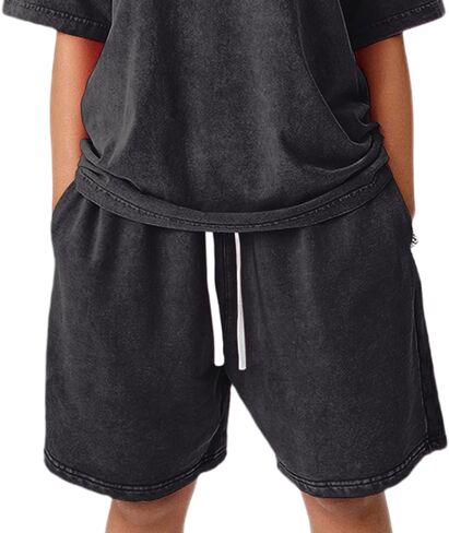 BINTEHGS Womens Cotton Knee Length Athletic Shorts Wide Leg High Waisted Drawstring Loose Casual Sweat Shorts with Pockets in Kuwait