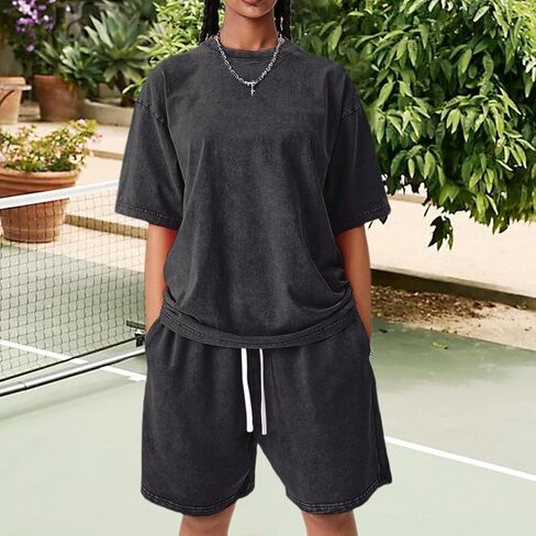 BINTEHGS Womens Cotton Knee Length Athletic Shorts Wide Leg High Waisted Drawstring Loose Casual Sweat Shorts with Pockets in Kuwait