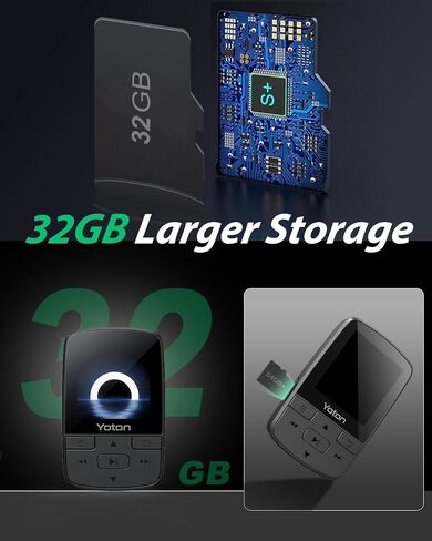 مشغل MP3 YOTON مع بلوتوث 5.2، مشغل موسيقى HiFi صغير بسعة 32 جيجابايت مع مشبك رياضي، مشغل MP3 محمول للأطفال مع زر صوت مستقل، راديو FM، سماعات أذن متضمنة in Kuwait