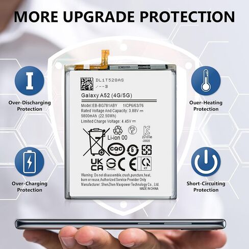 Galaxy A52 Battery,[5800mAh] Li-Polymer EB-BG781ABY Replacement Battery for Samsung Galaxy A52 (4G / 5G) SM-A526 SM-A526B/DS SM-A5260&Samsung Galaxy S20 FE SM-G780 & S20 FE 5G SM-G781 in Saudi Arabia