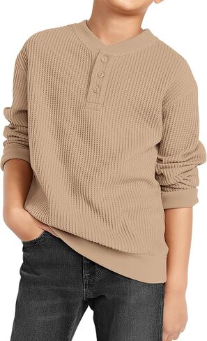 Toddler Baby Boys Sweatshirt Tops Waffle Knit Button-Down Collar Blouse Long Sleeve Shirt Kids Fall Winter Clothes in Saudi Arabia