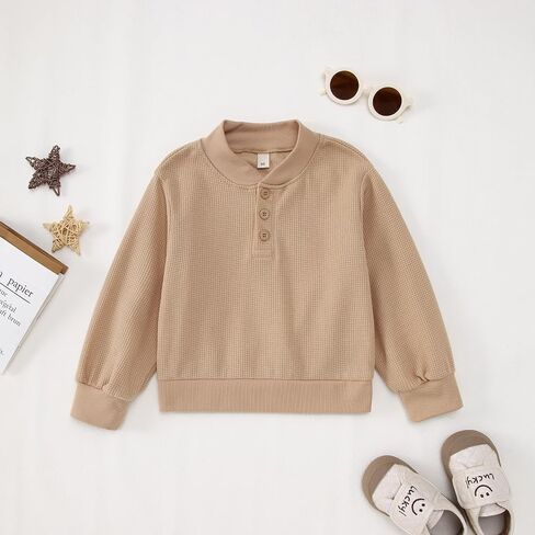 Toddler Baby Boys Sweatshirt Tops Waffle Knit Button-Down Collar Blouse Long Sleeve Shirt Kids Fall Winter Clothes in Saudi Arabia