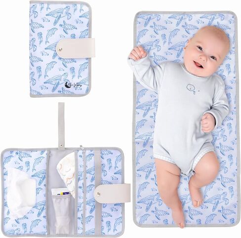 Portable Changing Pad - Waterproof Travel Changing Pad for Baby - includes Pockets for Wipes, Diapers and Cream - Baby Shower Gifts- Newborn Girl & Boy- Baby Essentials in Saudi Arabia