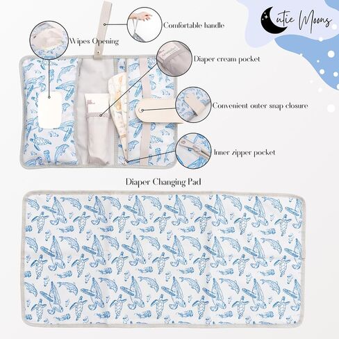 Portable Changing Pad - Waterproof Travel Changing Pad for Baby - includes Pockets for Wipes, Diapers and Cream - Baby Shower Gifts- Newborn Girl & Boy- Baby Essentials in Saudi Arabia