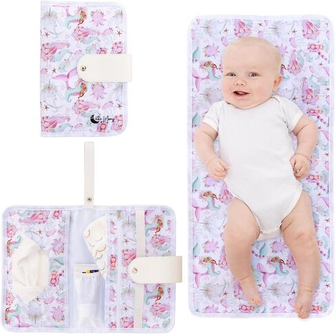 Portable Changing Pad - Waterproof Travel Changing Pad for Baby - includes Pockets for Wipes, Diapers and Cream - Baby Shower Gifts- Newborn Girl & Boy- Baby Essentials in Saudi Arabia