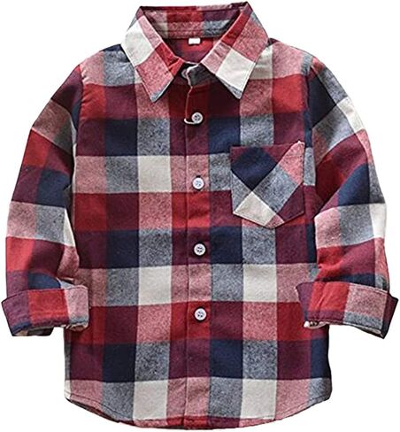 Baby Boys Girls Button Down Plaid Flannel Long Sleeve Shirt(2T-7T) in Saudi Arabia