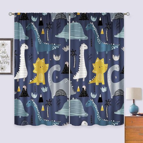 ستائر ديناصور Cinbloo مقاس 42 عرض × 45 ارتفاع بوصة جيب قضيب للأطفال كارتون دينو طفل بنين فن مطبوع حضانة أطفال لطيف أزرق داكن سفاري حيوان غرفة المعيشة غرفة نوم نافذة ستائر قماش معالجة 2 لوح in Saudi Arabia