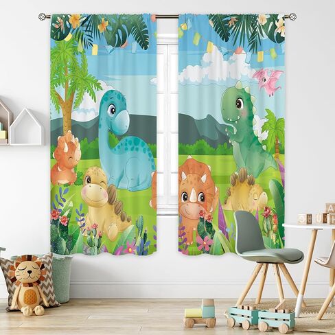 ستائر ديناصور Cinbloo مقاس 42 عرض × 45 ارتفاع بوصة جيب قضيب للأطفال كارتون دينو طفل بنين فن مطبوع حضانة أطفال لطيف أزرق داكن سفاري حيوان غرفة المعيشة غرفة نوم نافذة ستائر قماش معالجة 2 لوح in Saudi Arabia