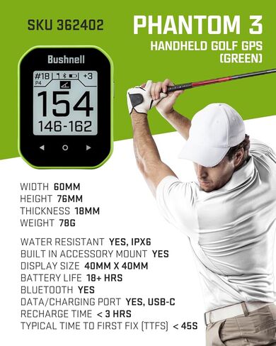 Bushnell Phantom 3 Slope GPS Golf Green مع تقنية Slope، شاشة تعمل باللمس، حامل عربة مغناطيسي مع حزمة مناشف Wearable4U in Kuwait