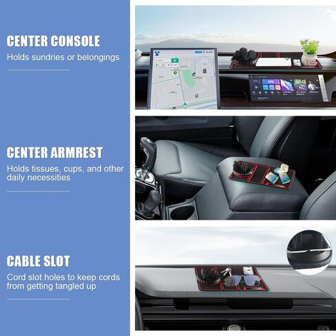 Car Anti Slip Mat Dashboard Tray Decorations Sticky Pad 4 in 1 Multi Functional with 360° Rotating Universal Phone Pad Holder+Number Plate, Washable Car Dash Mat(Black&Red) in Saudi Arabia