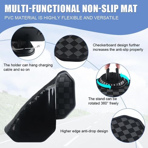 Car Anti Slip Mat Dashboard Tray Decorations Sticky Pad 4 in 1 Multi Functional with 360° Rotating Universal Phone Pad Holder+Number Plate, Washable Car Dash Mat(Black&Red) in Saudi Arabia