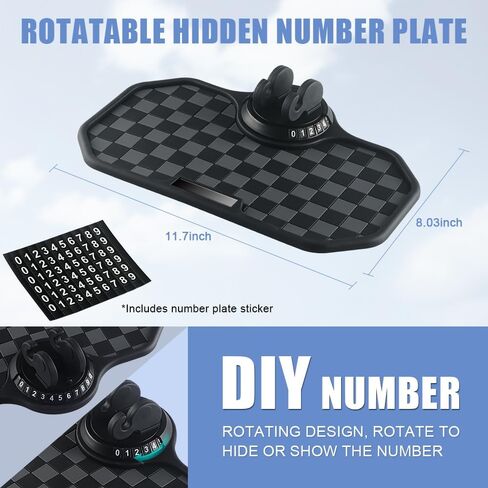 Car Anti Slip Mat Dashboard Tray Decorations Sticky Pad 4 in 1 Multi Functional with 360° Rotating Universal Phone Pad Holder+Number Plate, Washable Car Dash Mat(Black&Red) in Saudi Arabia