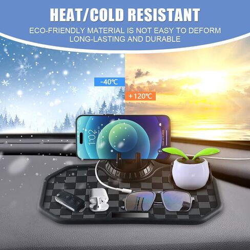 Car Anti Slip Mat Dashboard Tray Decorations Sticky Pad 4 in 1 Multi Functional with 360° Rotating Universal Phone Pad Holder+Number Plate, Washable Car Dash Mat(Black&Red) in Saudi Arabia