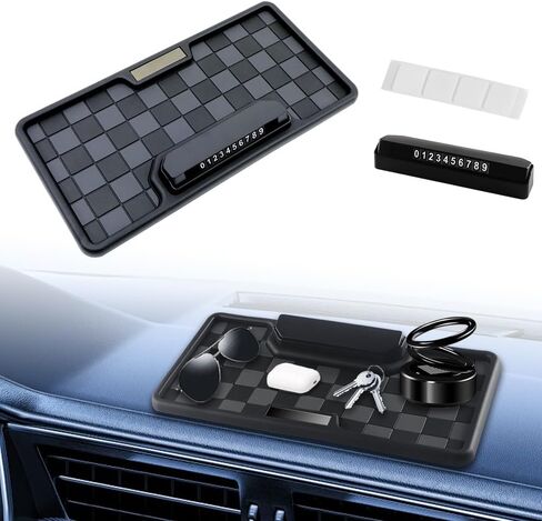 Car Anti Slip Mat Dashboard Tray Decorations Sticky Pad 4 in 1 Multi Functional with 360° Rotating Universal Phone Pad Holder+Number Plate, Washable Car Dash Mat(Black&Red) in Saudi Arabia