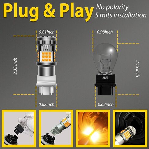 3156 3157 لمبة LED بيضاء 6000K ضوء عكسي 300% أكثر سطوعًا 3056 3057 4157 3047 4057 3457 مصابيح LED تناسب الضوء الخلفي، ضوء احتياطي، DRL، ضوء انتظار الفرامل، حزمة من 2 in Kuwait