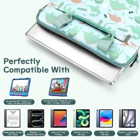 Tablet Bag for Kids, 12.5 Inch Portable Kids Tablet Sleeve Carrying Case with Handle & Shoulder Strap, Fits All-new Fire HD 10 Kids/Fire HD 10 Kids Pro 13th/11th Gen 2023/2021, Green Dinosaur in Kuwait