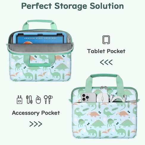 Tablet Bag for Kids, 12.5 Inch Portable Kids Tablet Sleeve Carrying Case with Handle & Shoulder Strap, Fits All-new Fire HD 10 Kids/Fire HD 10 Kids Pro 13th/11th Gen 2023/2021, Green Dinosaur in Kuwait