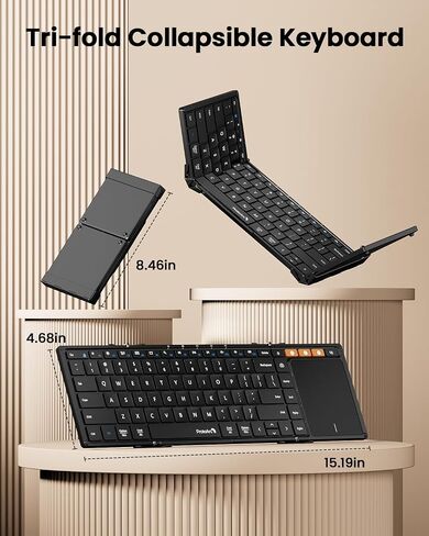 ProtoArc Foldable Keyboard with Touchpad, XK01 TP Folding Portable Keyboard, Full Size Keys, Large Trackpad Bluetooth Travel Keyboard for iPad, iPhone, Laptop PC Tablets -Black in Saudi Arabia