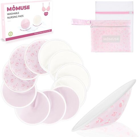 Organic Reusable Nursing Pads 12 Pack,Soft 4 Layers Fabric & Super Absorbent Breathable Breast Pad,Portable Washable Nursing Pads for Breastfeeding Essentials,Waterproof Bag + Wash Bag in Saudi Arabia
