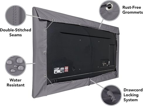 غطاء تلفزيون نصف خارجي من Covermate - مقاسات مختلفة، مادة خفيفة الوزن، مقاوم للطقس والغبار، رباط سحب، أغطية تلفزيون خارجية، حجم شاشة 55-59 بوصة، أسود in Kuwait