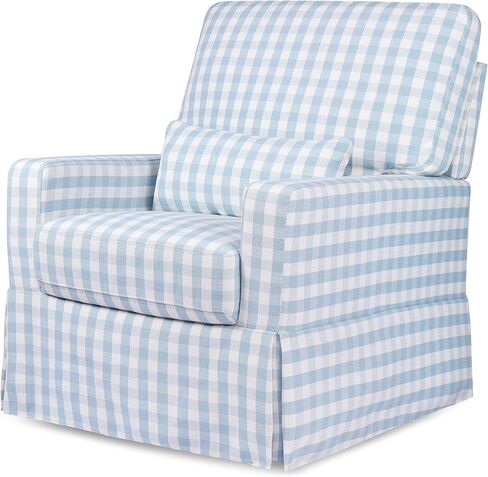Namesake Crawford Pillowback Comfort Swivel Glider in Blue Gingham, Greenguard Gold & CertiPUR-US Certified in Saudi Arabia