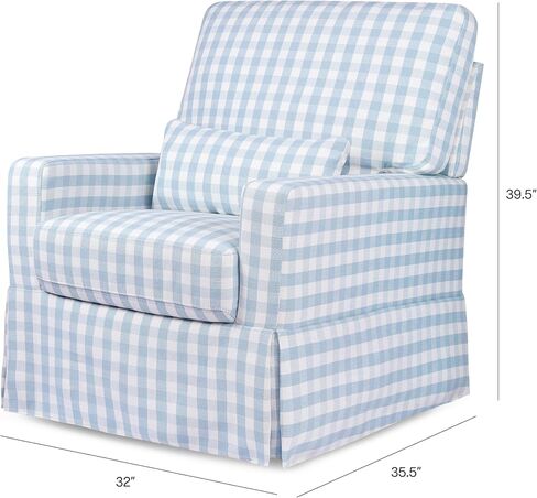 Namesake Crawford Pillowback Comfort Swivel Glider in Blue Gingham, Greenguard Gold & CertiPUR-US Certified in Saudi Arabia
