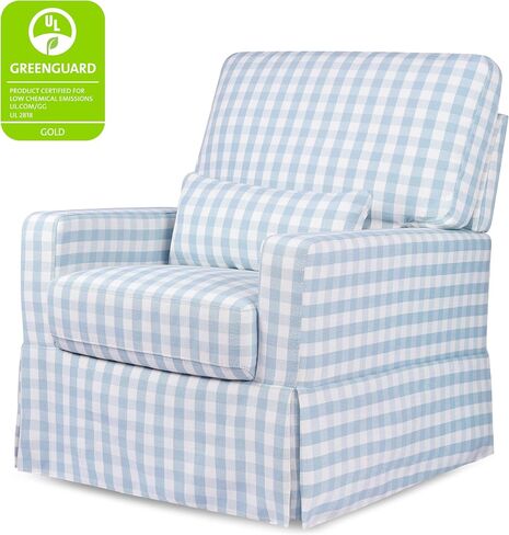 Namesake Crawford Pillowback Comfort Swivel Glider in Blue Gingham, Greenguard Gold & CertiPUR-US Certified in Saudi Arabia