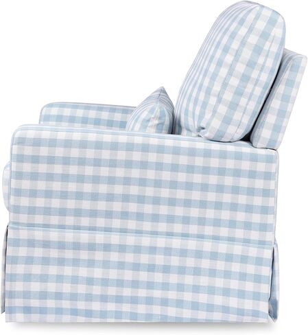 Namesake Crawford Pillowback Comfort Swivel Glider in Blue Gingham, Greenguard Gold & CertiPUR-US Certified in Saudi Arabia