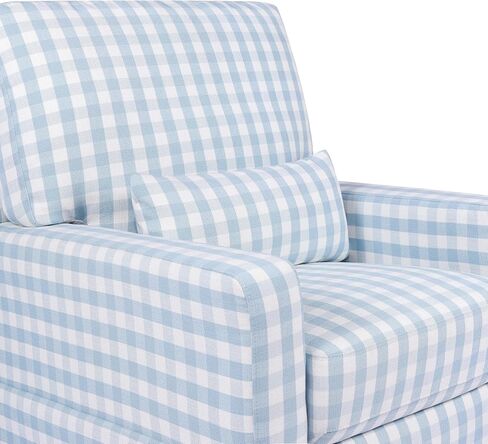 Namesake Crawford Pillowback Comfort Swivel Glider in Blue Gingham, Greenguard Gold & CertiPUR-US Certified in Saudi Arabia