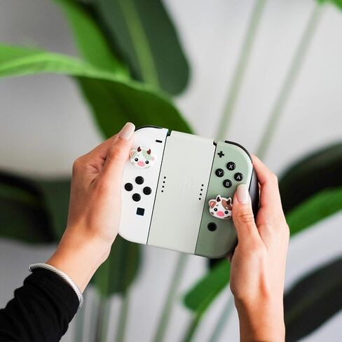 قبعات قبضة الإبهام من Cow Switch Joycon، غطاء عصا تحكم سيليكون ناعم لطيف متوافق مع Nintendo Switch/OLED/Switch Lite، أغطية أزرار مقابض عصا تناظرية للتبديل، مجموعة 4 قطع (وردي وأسود) in Saudi Arabia