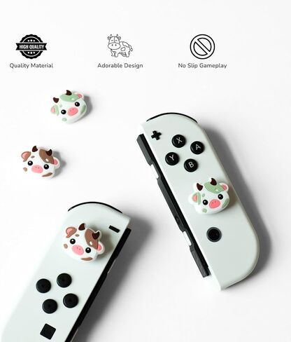 قبعات قبضة الإبهام من Cow Switch Joycon، غطاء عصا تحكم سيليكون ناعم لطيف متوافق مع Nintendo Switch/OLED/Switch Lite، أغطية أزرار مقابض عصا تناظرية للتبديل، مجموعة 4 قطع (وردي وأسود) in Saudi Arabia