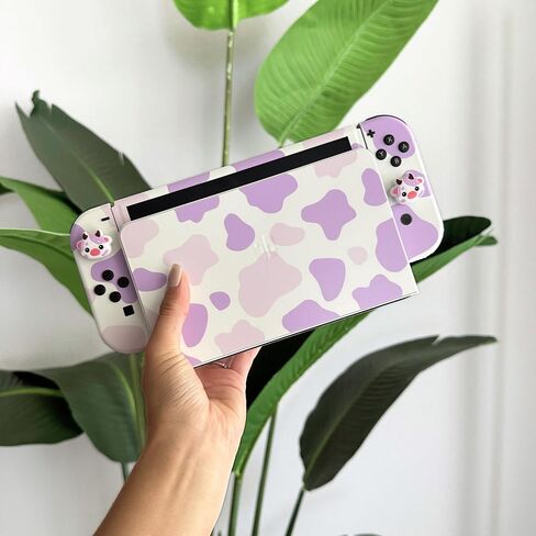 قبعات قبضة الإبهام من Cow Switch Joycon، غطاء عصا تحكم سيليكون ناعم لطيف متوافق مع Nintendo Switch/OLED/Switch Lite، أغطية أزرار مقابض عصا تناظرية للتبديل، مجموعة 4 قطع (وردي وأسود) in Saudi Arabia