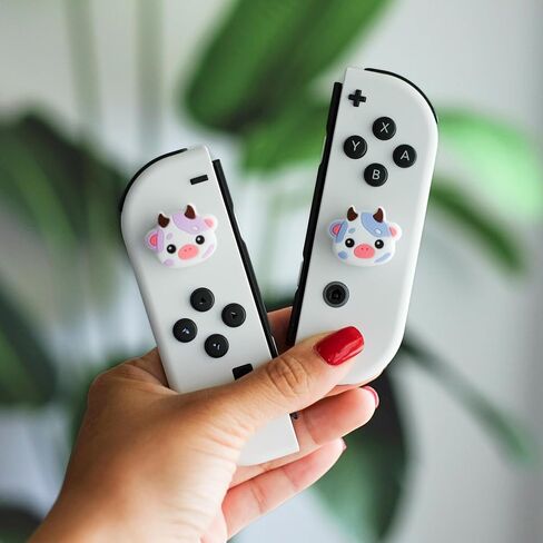 قبعات قبضة الإبهام من Cow Switch Joycon، غطاء عصا تحكم سيليكون ناعم لطيف متوافق مع Nintendo Switch/OLED/Switch Lite، أغطية أزرار مقابض عصا تناظرية للتبديل، مجموعة 4 قطع (وردي وأسود) in Saudi Arabia